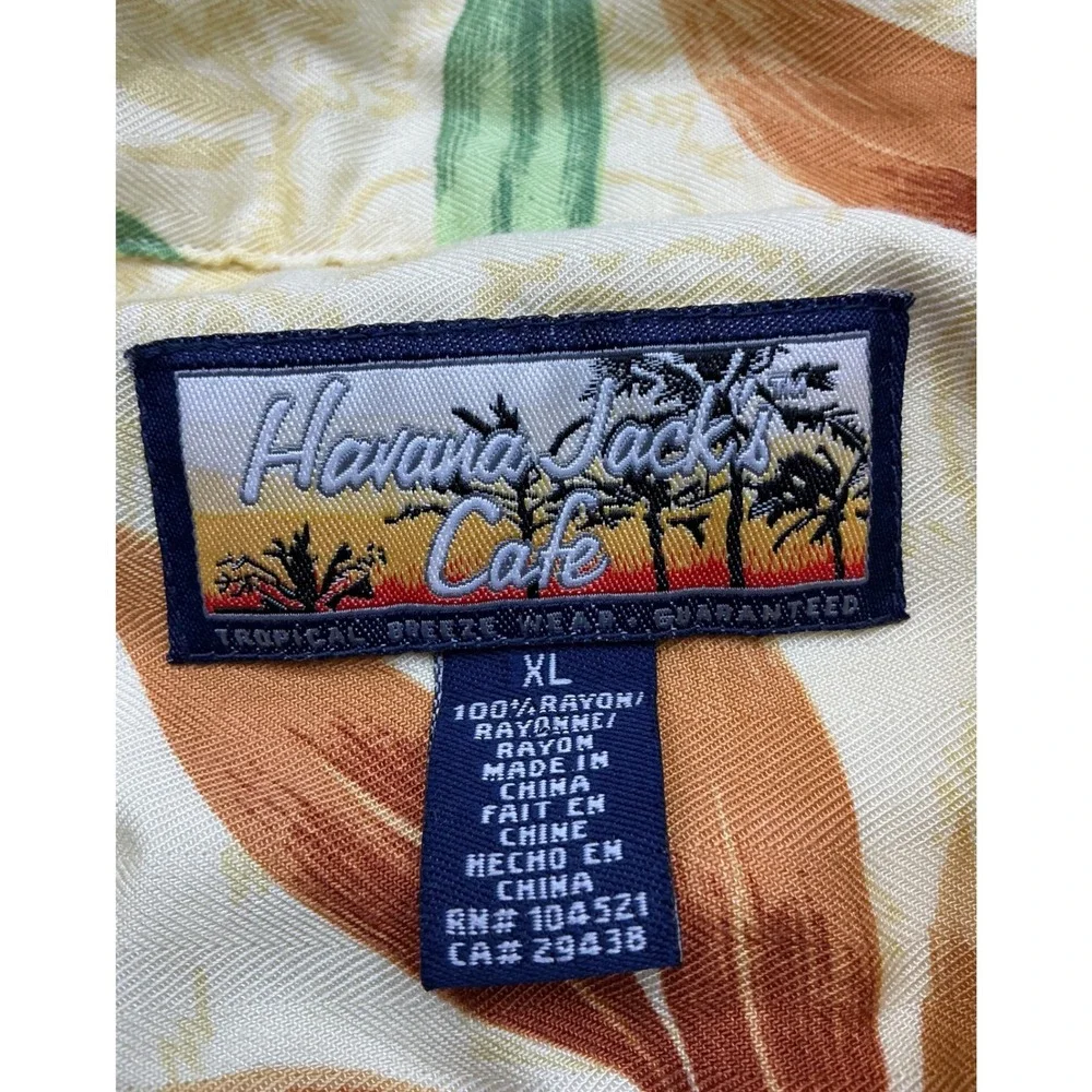 Havana Jack's Cafe Shirt Tropical Leaf Rayon XL Cream Casual Button‎ Down